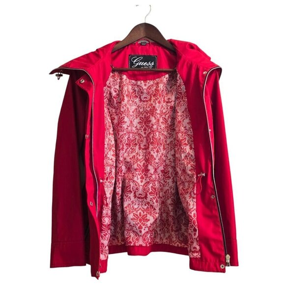 Guess Red Fitted Water Resistant Wing Collar Zip Front Coat Sz S - Picture 6 of 11